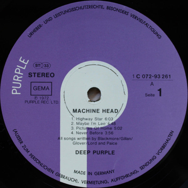 Deep Purple : Machine Head (LP, Album, RP, Pur)
