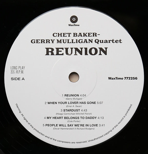Chet Baker, Gerry Mulligan Quartet : Reunion (LP, Album, Ltd, RE, RM, 180)