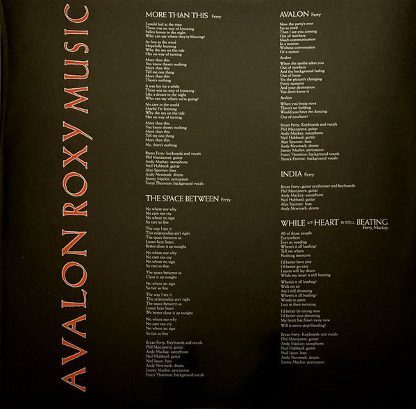 Roxy Music : Avalon (LP, Album, RE, RM, Hal)
