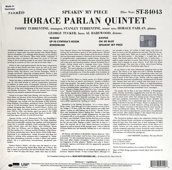 Horace Parlan Quintet : Speakin' My Piece (LP, Album, RE, 180)