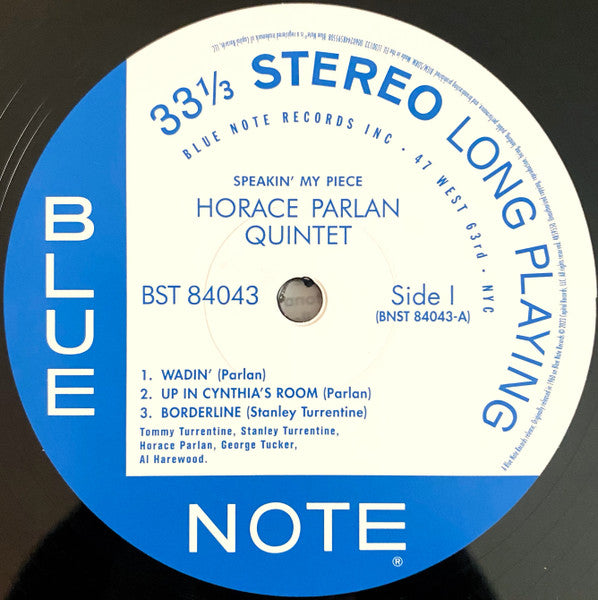 Horace Parlan Quintet : Speakin' My Piece (LP, Album, RE, 180)