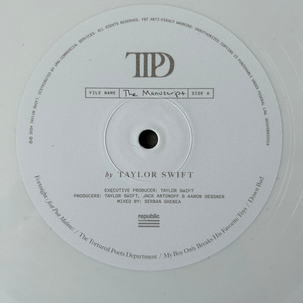 Taylor Swift : The Tortured Poets Department (2xLP, Album, Whi)