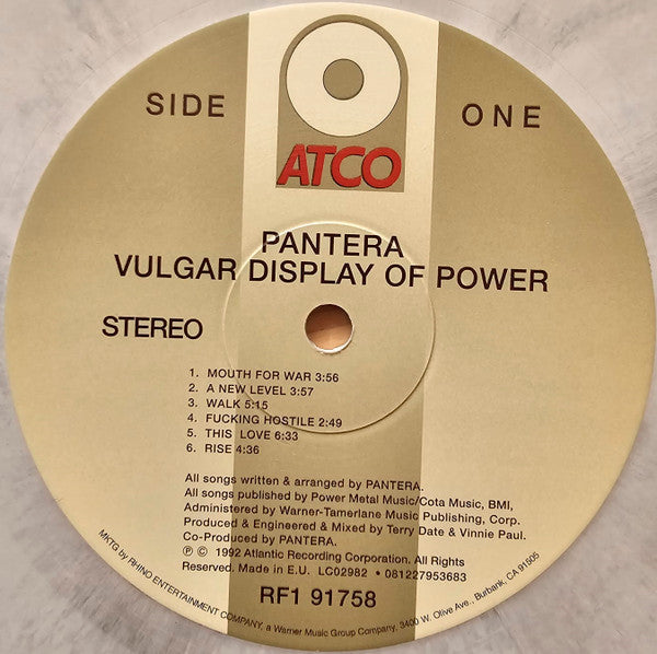Pantera : Vulgar Display Of Power (LP, Album, Ltd, RE, Whi)
