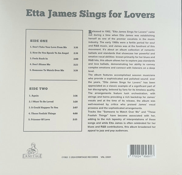 Etta James : Sings For Lovers (LP, Album, S/Edition, Yel)