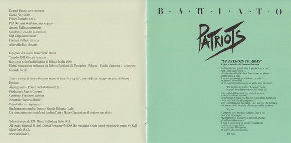 Battiato* : Patriots (CD, Album, RE, RM)