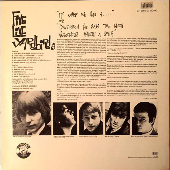 Yardbirds* : Five Live Yardbirds (LP, Album, Mono, RE)