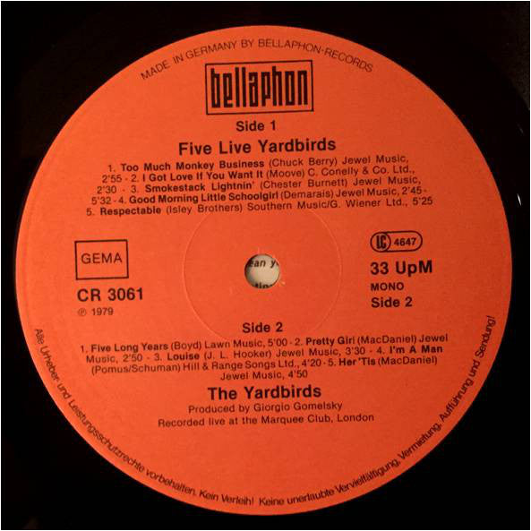 Yardbirds* : Five Live Yardbirds (LP, Album, Mono, RE)