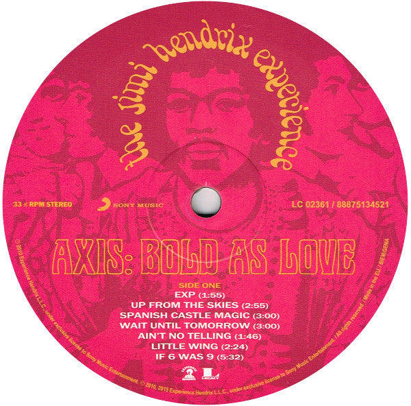 The Jimi Hendrix Experience : Axis: Bold As Love (LP, Album, RE, RM, RP, 180)