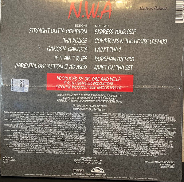 N.W.A* - Straight Outta Compton (LP, Album, RE, 180) (Mint (M))