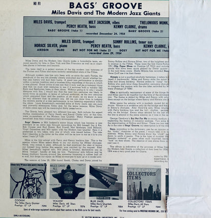 Miles Davis : Bags Groove (LP, Album, Mono, RE)