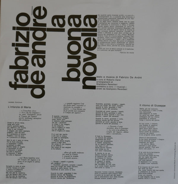 Fabrizio De André : La Buona Novella (LP, Album, RE, RM)