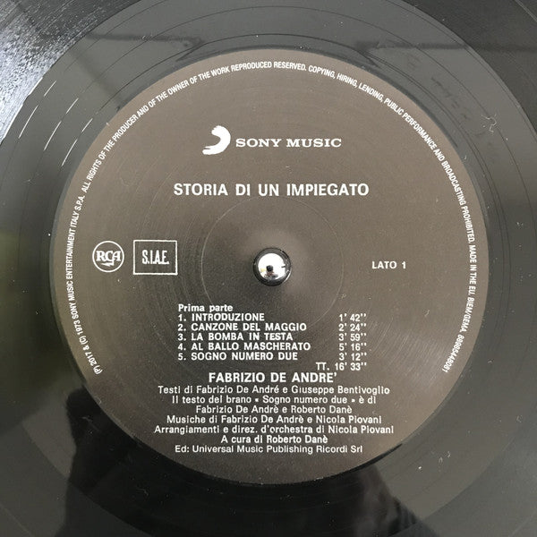 Fabrizio De André : Storia Di Un Impiegato (LP, Album, RE, RM, 180)