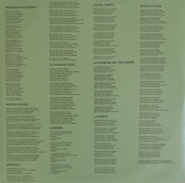 Fabrizio De André : Fabrizio De André Vol.1 (LP, Album, RE, RM)
