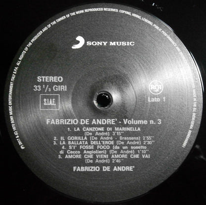 Fabrizio De André : Volume N. 3 (LP, Album, RE, RM, 180)