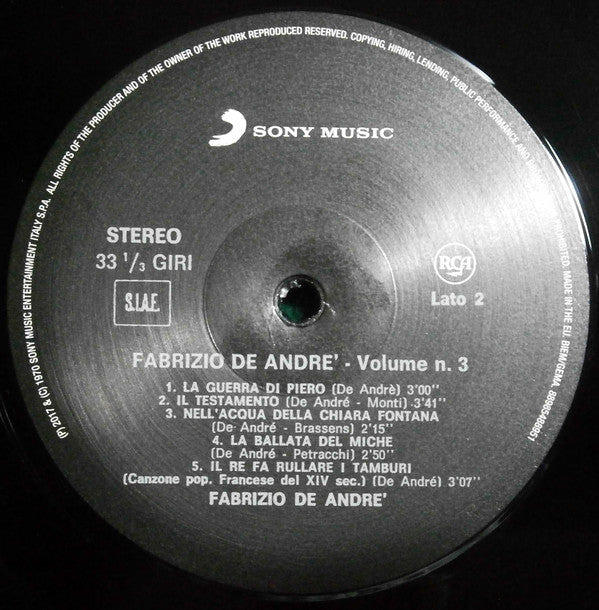 Fabrizio De André : Volume N. 3 (LP, Album, RE, RM, 180)