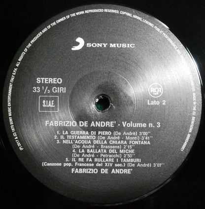 Fabrizio De André : Volume N. 3 (LP, Album, RE, RM, 180)