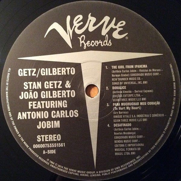 Stan Getz, João Gilberto Featuring Antonio Carlos Jobim : Getz / Gilberto (LP, Album, RE, RM)