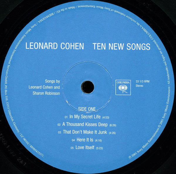 Leonard Cohen : Ten New Songs (LP, Album, RE, RM, 180)