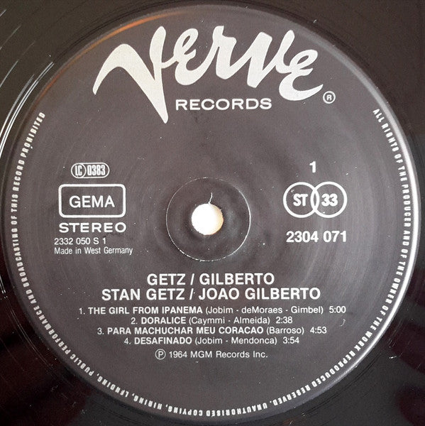 Stan Getz / João Gilberto Featuring Antonio Carlos Jobim : Getz / Gilberto (LP, Album, RE)