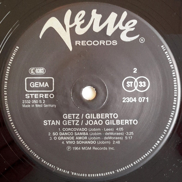 Stan Getz / João Gilberto Featuring Antonio Carlos Jobim : Getz / Gilberto (LP, Album, RE)