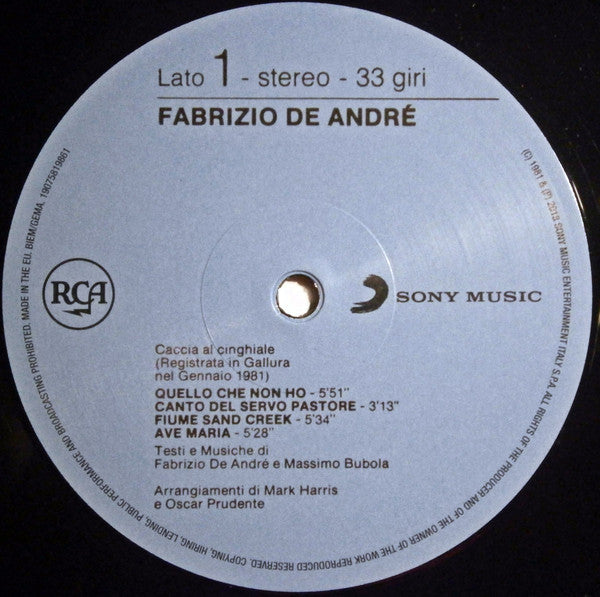 Fabrizio De André : Fabrizio De André (LP, Album, RE, RM, 180)