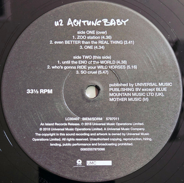 U2 : Achtung Baby (2xLP, Album, RE, RM, 180)