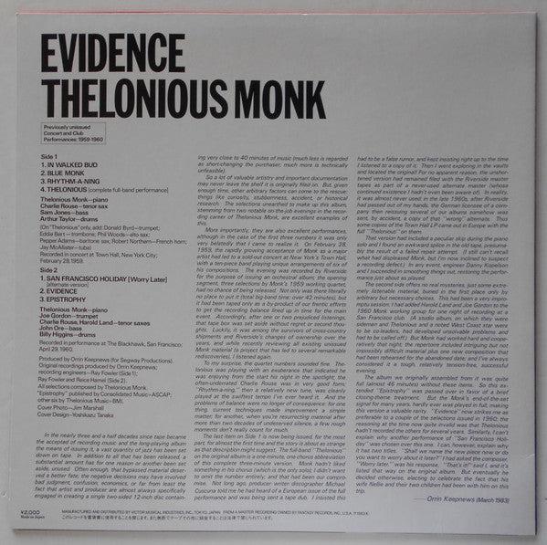 Thelonious Monk : Evidence (LP, Album)