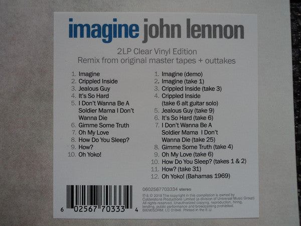 John Lennon : Imagine (2xLP, Album, Ltd, RE, RM, Cle)