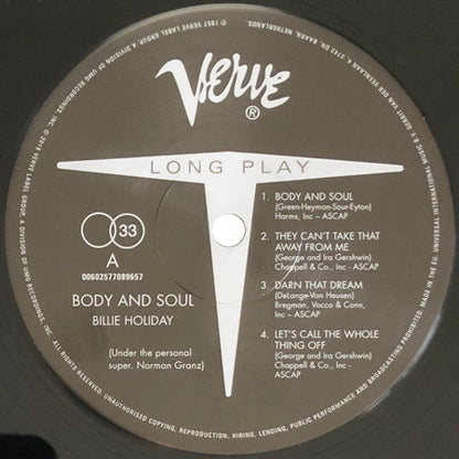 Billie Holiday : Body And Soul (LP, Album, Mono, RE)