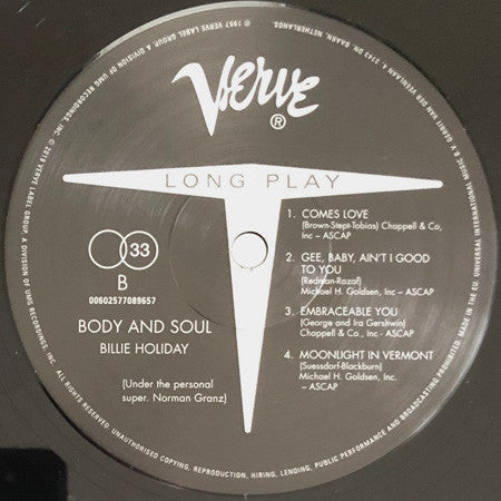 Billie Holiday : Body And Soul (LP, Album, Mono, RE)