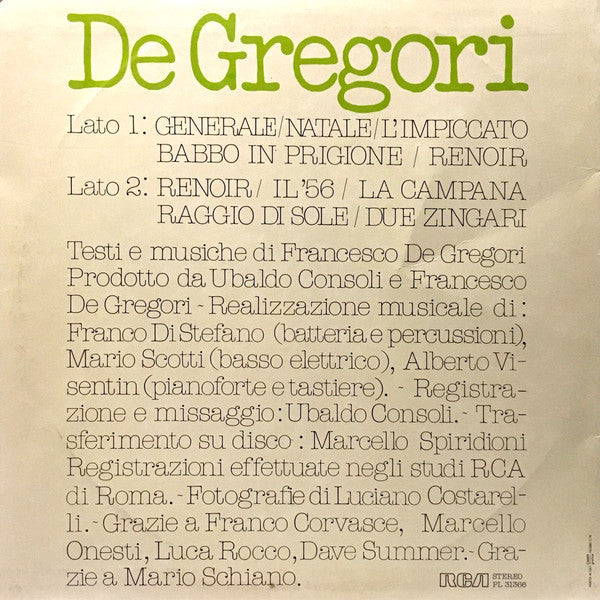 Francesco De Gregori : De Gregori (LP, Album, 3/7)