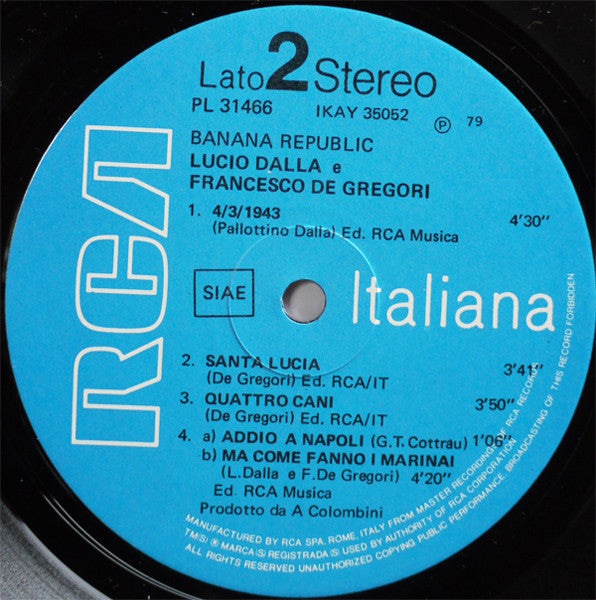 Lucio Dalla - Francesco De Gregori : Banana Republic (LP, Album, Gat)