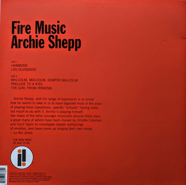 Archie Shepp : Fire Music (LP, Album, RE, 180)
