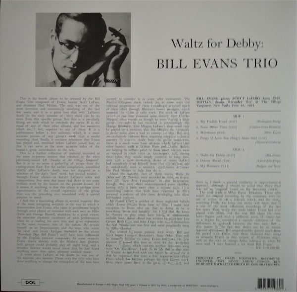 The Bill Evans Trio With Scott LaFaro, Paul Motian : Waltz For Debby (LP, Album, RE, 180)