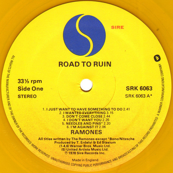 Ramones : Road To Ruin (LP, Album, Yel)