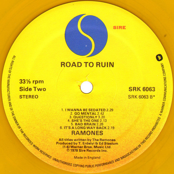 Ramones : Road To Ruin (LP, Album, Yel)