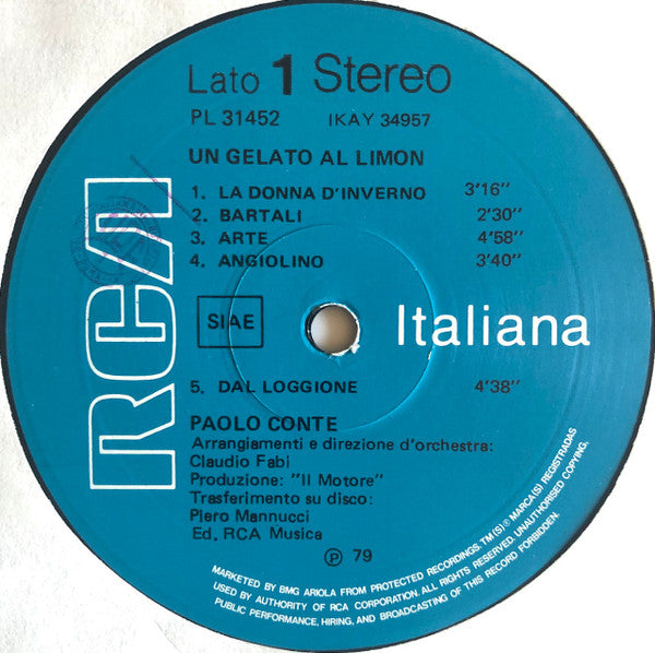 Paolo Conte : Un Gelato Al Limon (LP, Album, RE, Gat)