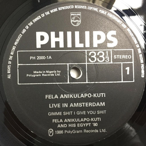 Fela Kuti & Egypt 80 : Live In Amsterdam (LP, Album)