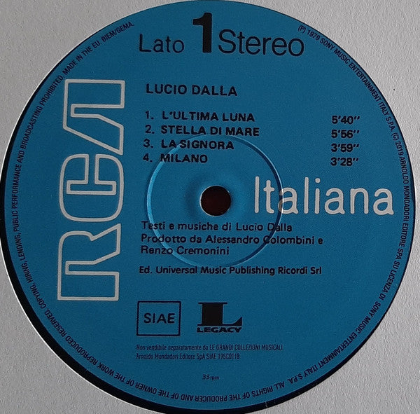 Lucio Dalla : Lucio Dalla (LP, Album, RE, RM, RP, 180)