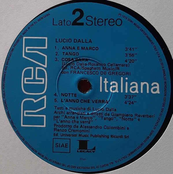 Lucio Dalla : Lucio Dalla (LP, Album, RE, RM, RP, 180)