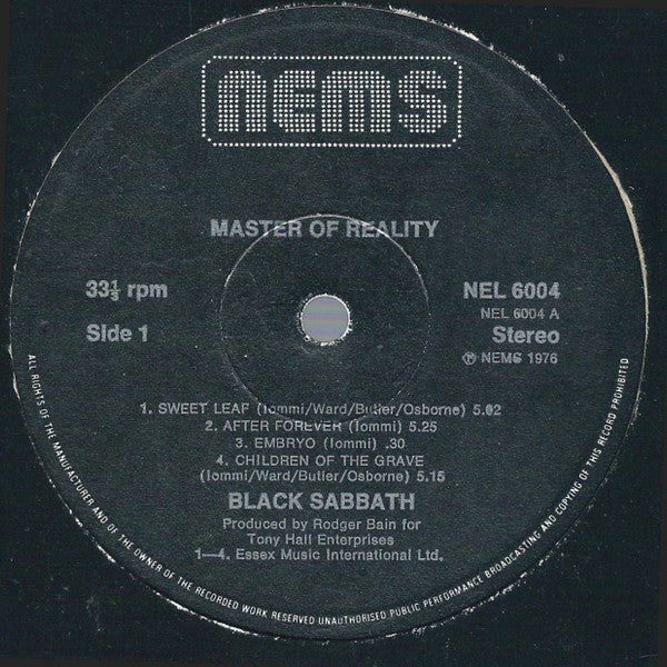 Black Sabbath : Master Of Reality (LP, Album, RE)