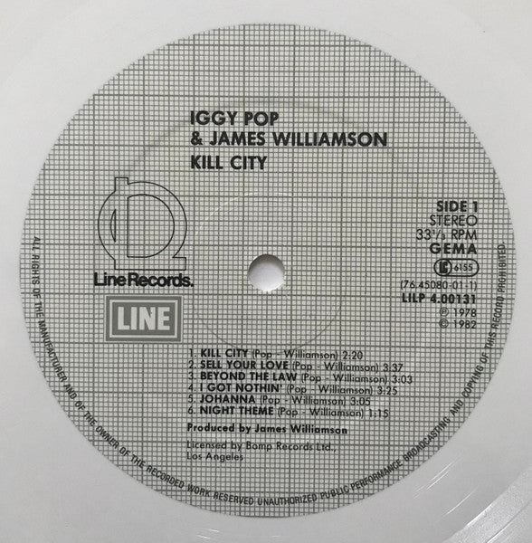 Iggy Pop & James Williamson : Kill City (LP, Album, RE, Whi)