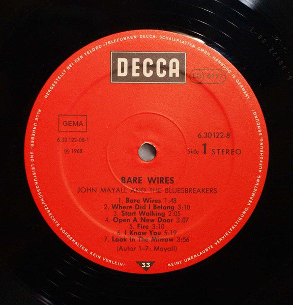 John Mayall's Bluesbreakers* : Bare Wires (LP, Album, RE)