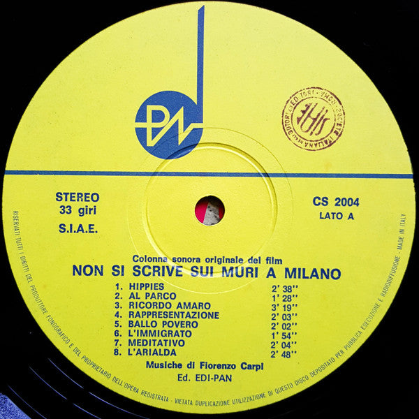 Fiorenzo Carpi : Non Si Scrive Sui Muri A Milano (Colonna Sonora Originale Del Film) (LP, Album)