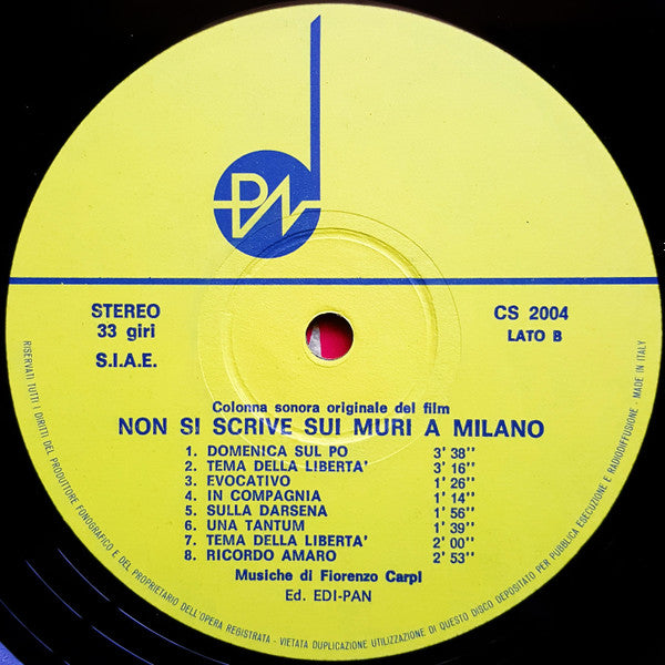 Fiorenzo Carpi : Non Si Scrive Sui Muri A Milano (Colonna Sonora Originale Del Film) (LP, Album)