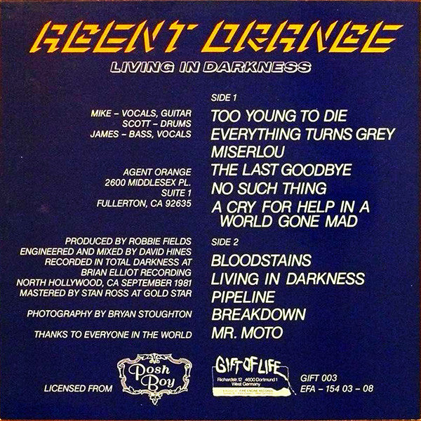 Agent Orange (7) : Living In Darkness (LP, Album)