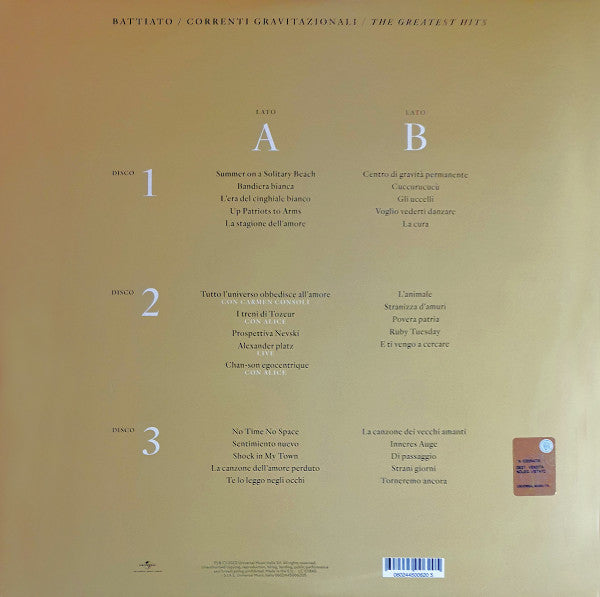 Franco Battiato : Correnti Gravitazionali (The Greatest Hits) (3xLP, Comp, Gat)