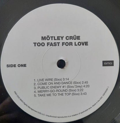 Mötley Crüe : Too Fast For Love (LP, Album, RE, RM)