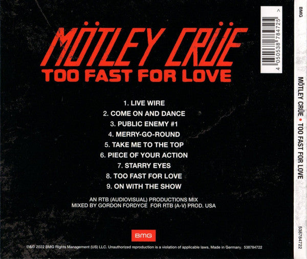 Mötley Crüe : Too Fast For Love (CD, Album, RE, RM, Dig)
