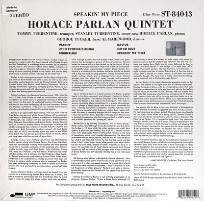 Horace Parlan Quintet : Speakin' My Piece (LP, Album, RE, 180)